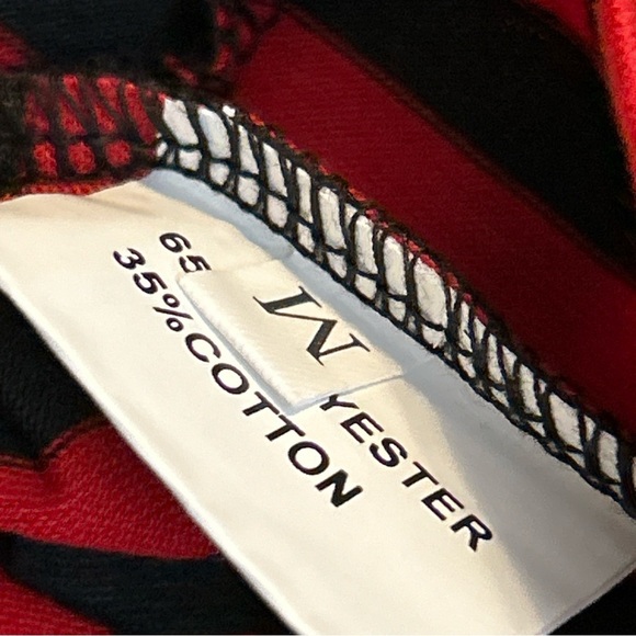 Scoopneck Ribbed Long-Sleeve T-Shirt In Stripe Size M Crop New Red & Black - Picture 5 of 6